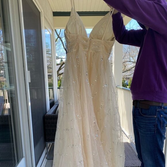 NWT J'Adore Dresses J16052 Sparkle Tulle Prom Dress Cream Size 10 - Picture 6 of 7